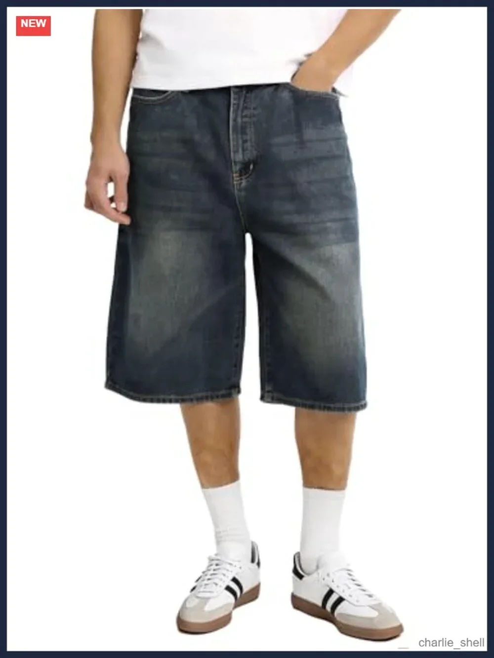 Men's Baggy Jean Shorts Loose Fit Streetwear Jorts Vintage Wash